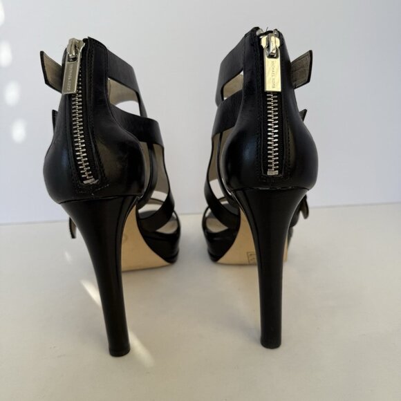 Michael Kors Lucinda Black Leather Zip Back Open Toe Heels Shoes - Picture 10 of 15